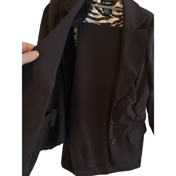 T. Milano 2 pc Pantsuit Dk Purple with Animal Print Lining Size 12 Work Church - Picture 4 of 11